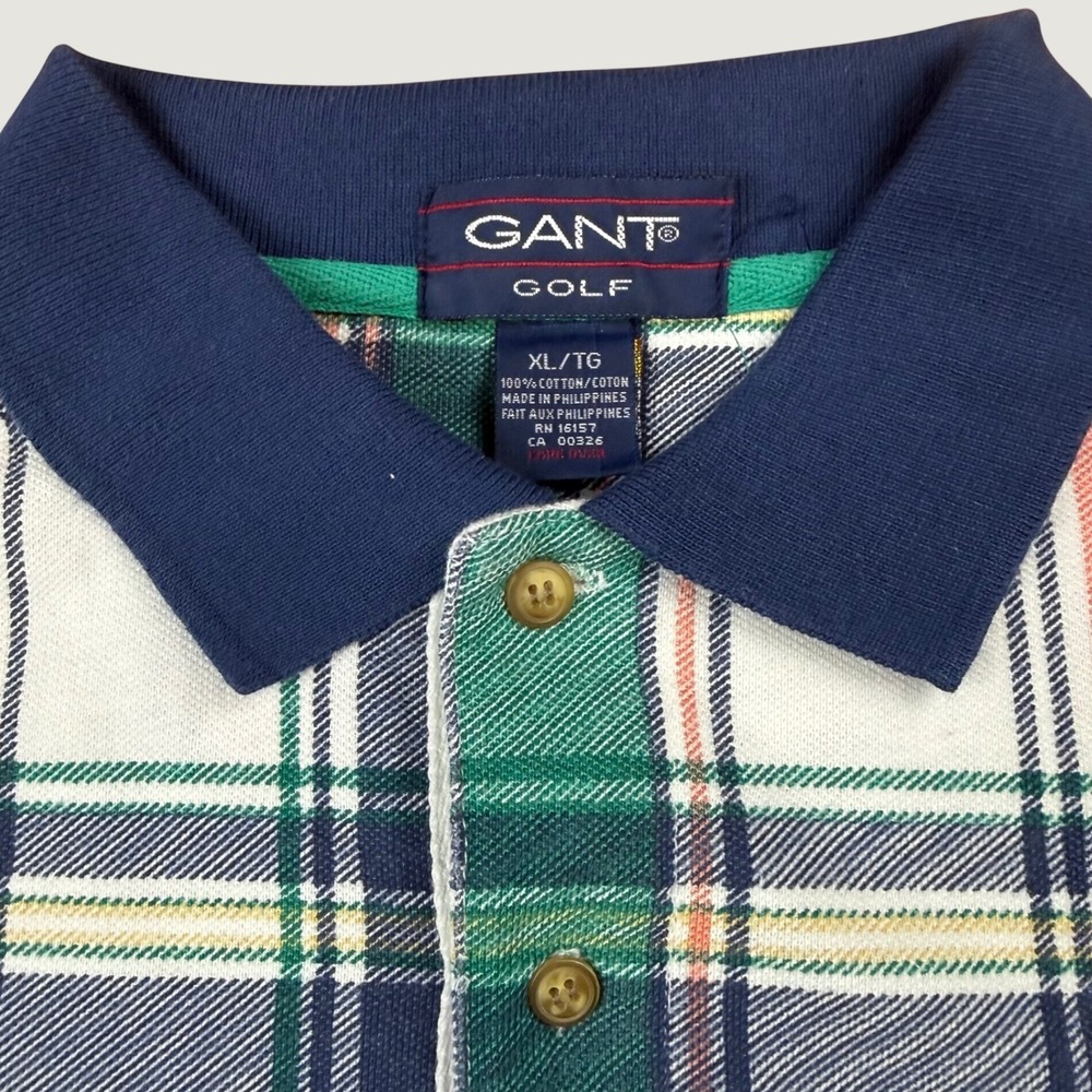 Vintage Gant Golf Polo Shirt Mens XL Multicolor Plaid Short Sleeve Preppy Cotton